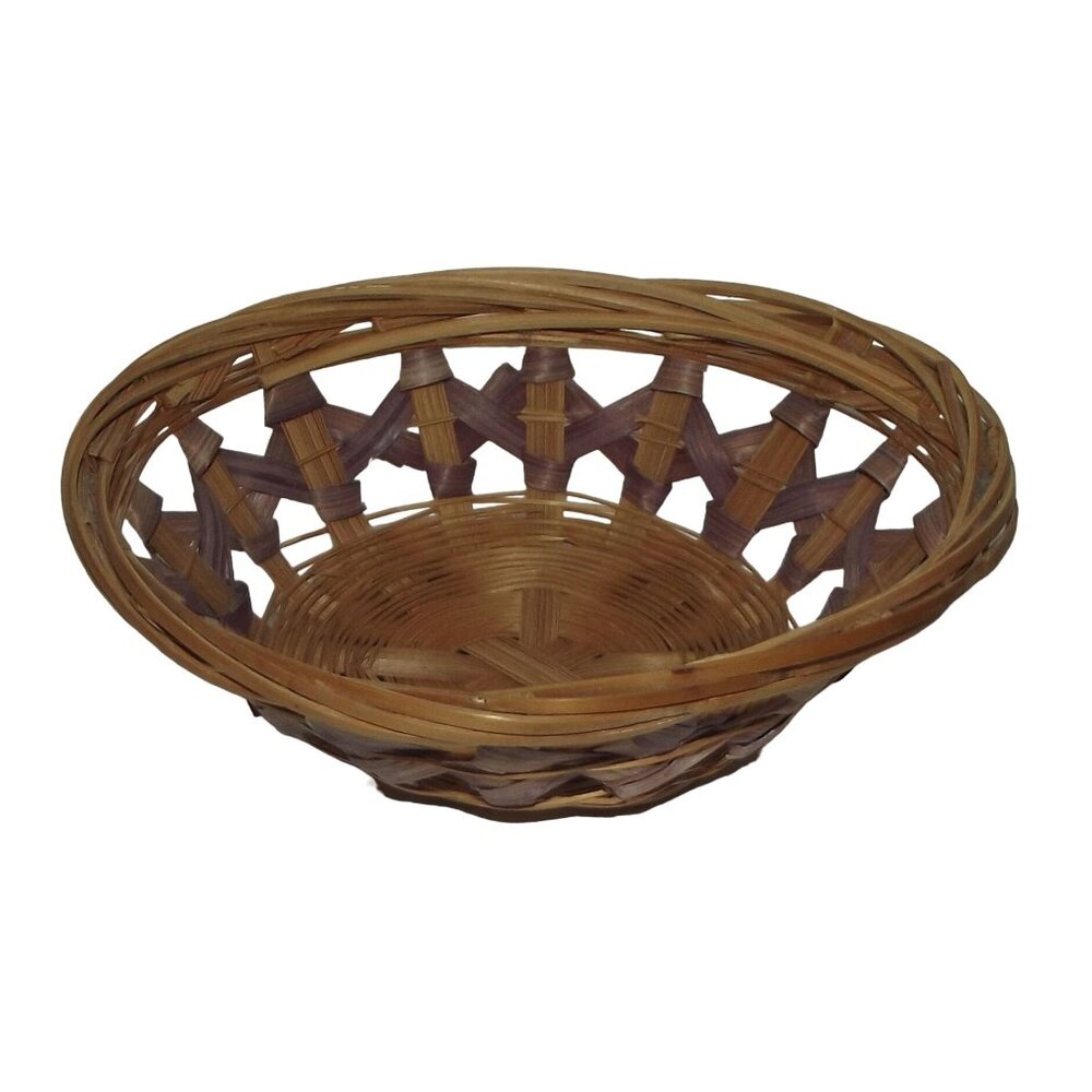 Basket small 5.5" oval woven tiny open trinket  brown purple